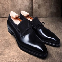 Handmade Men's Lace Up Shoes, Men's Black Leather Suede Shoes - Thumbnail 1
