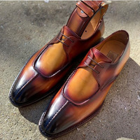 Handmade Men's Split Toe Shoes, Men's Brown Lace Up Leather Shoes - Thumbnail 1