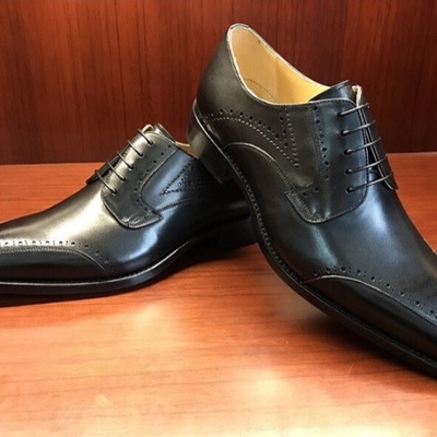Handmade men's round toe shoes, men's black lace up leather shoes