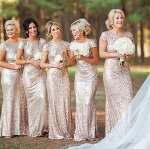 Cap Sleeves Sequined Sheath Bridesmaid Dresses 