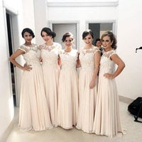 Elegant Chiffon Long Bridesmaid Dresses with Appliques - Thumbnail 1