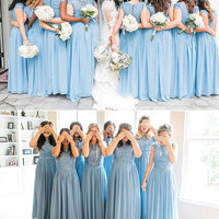 Elegant Blue Long Bridesmaid Dresses with Lace Appliques - Thumbnail 1