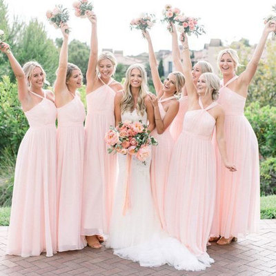 Halter chiffon pink bridesmaid dresses under 100 - Thumbnail 4
