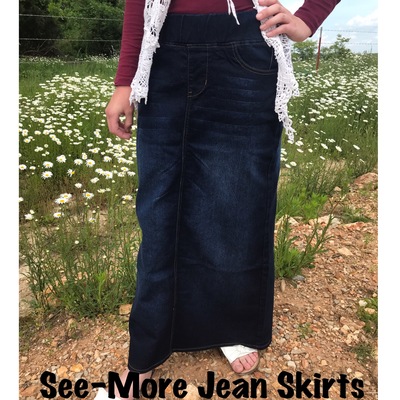 CLASSIC COMFORT DARK DENIM LONG SKIRT