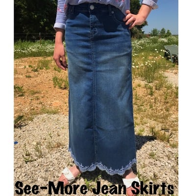 Paris long vintage wash denim skirt
