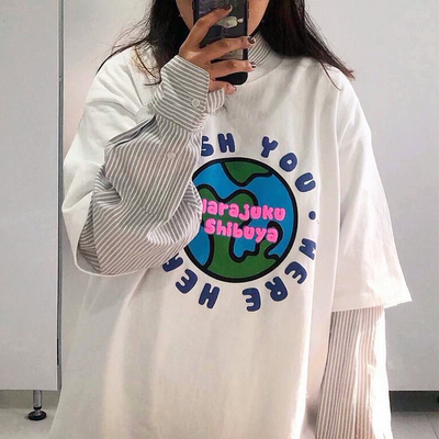 Harajuku WISH YOU Earth Print Oversize T-shirt