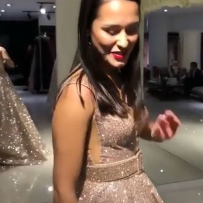 Champagne v neck prom dresses quincenera dresses - Thumbnail 5