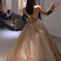 Champagne V Neck Prom Dresses Quincenera Dresses - Thumbnail 3