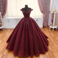 Off the shoulder Burgundy Prom Dresses  - Thumbnail 1