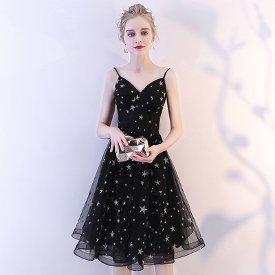 Cute black v neck short prom dress, homecoming dress - Thumbnail 5