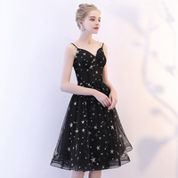 Cute black v neck short prom dress, homecoming dress - Thumbnail 1