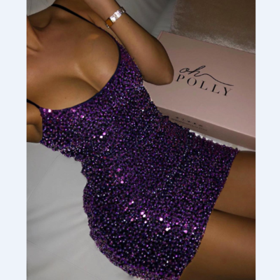 Sexy sequined sling bag hip dress - Thumbnail 3