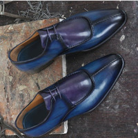 Handmade Men's Split Toe Shoes, Men's Blue Purple Lace Up Leather Shoes - Thumbnail 1
