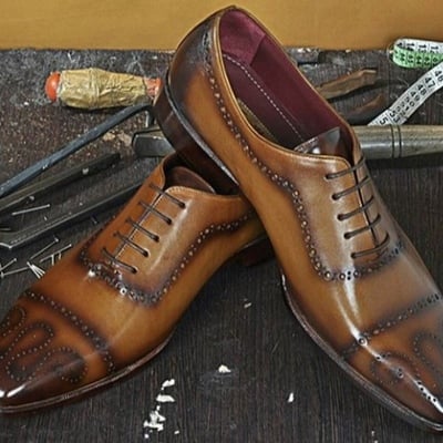 Handmade men's cap toe brogue shoes, men's brown leather lace up shoes