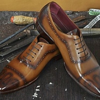 Handmade Men's Cap Toe Brogue Shoes, Men's Brown Leather Lace Up Shoes - Thumbnail 1