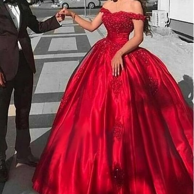 Off the shoulder red prom dresses with appliques - Thumbnail 4