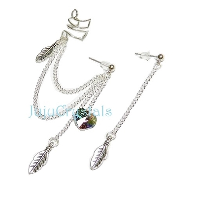 Wood nymph - swarovski crystal chain ear cuff earring