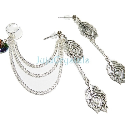 Peacock feathers swarovski chain ear cuff