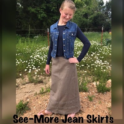 Tori khaki triple ruffle trim long denim skirt