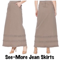 TORI KHAKI TRIPLE RUFFLE TRIM LONG DENIM SKIRT - Thumbnail 1