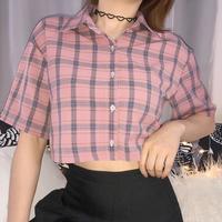 Pastel Pink Checker Plaid High Waist Blouse  - Thumbnail 1