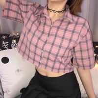 Pastel Pink Checker Plaid High Waist Blouse  - Thumbnail 2