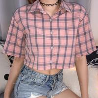 Pastel Pink Checker Plaid High Waist Blouse  - Thumbnail 4