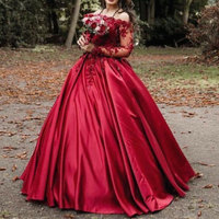 Burgundy Long Prom Dresses with Appliques - Thumbnail 1