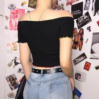 Off-shoulder Colorful Buttons Black Top - Thumbnail 4