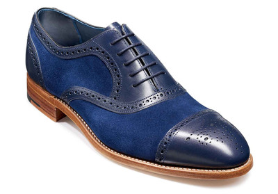 Handmade Men's Cap Toe Brogue Shoes, Men's navy blue Leather suede Lace Up Shoes