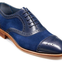 Handmade Men's Cap Toe Brogue Shoes, Men's navy blue Leather suede Lace Up Shoes - Thumbnail 1