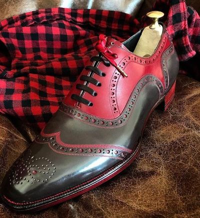  Handmade Men's Lace Up Brogue Shoes, Men's  burgundy black Leather Wing Tip Shoes