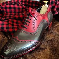  Handmade Men's Lace Up Brogue Shoes, Men's  burgundy black Leather Wing Tip Shoes - Thumbnail 1