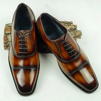 Handmade Men's Cap Toe Shoes, Men's Cognac Leather Lace Up Shoes - Thumbnail 1