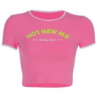 HOT NEW ME Printed Neon Pink Color Block Top - Thumbnail 2
