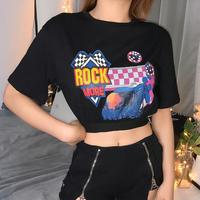ROCK MORE Checker Printed Black Top - Thumbnail 1