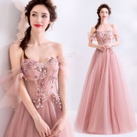 Pink tulle lace long prom dress, pink evening dress - Thumbnail 1