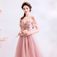 Pink tulle lace long prom dress, pink evening dress - Thumbnail 2
