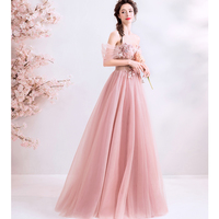 Pink tulle lace long prom dress, pink evening dress - Thumbnail 3