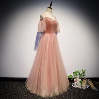 Pink velvet tulle long prom dress, pink evening dress - Thumbnail 2