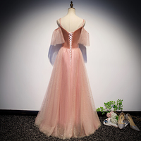 Pink velvet tulle long prom dress, pink evening dress - Thumbnail 4