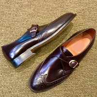 Handmade Men's Wing Tip Brogue Shoes, Men's Dark Brown Leather Monk Strap Shoes - Thumbnail 1
