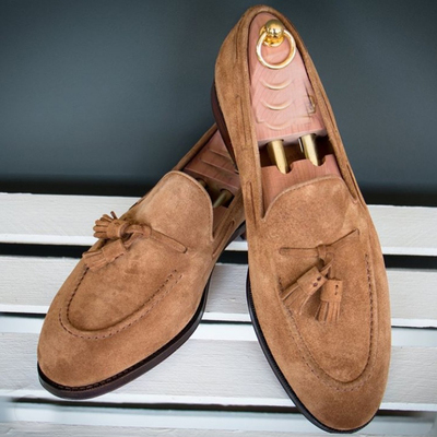 Handmade men's tussles suede shoes, men's brown slip on shoes