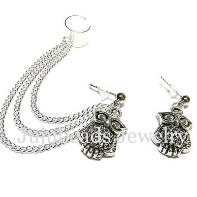 Owls simple trio chain ear cuff