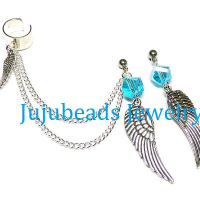 Fly away with me - swarovski wing chain ear cuff earring