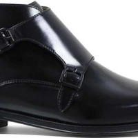 Handmade Leather Strap Boot, Men's Double Monk Half Ankle Boot, Dress Formal - Thumbnail 1