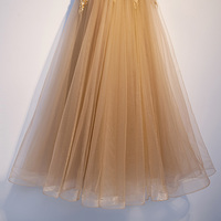Gold v neck tulle prom dress, evening dress - Thumbnail 2
