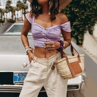 V-neck Pastel Purple Button Cardigan Cami Top - Thumbnail 2