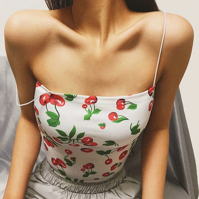 Cherry Print Camisole Top in White / Black