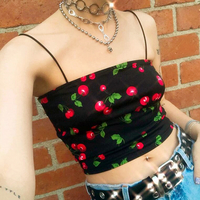 Cherry Print Camisole Top in White / Black - Thumbnail 3